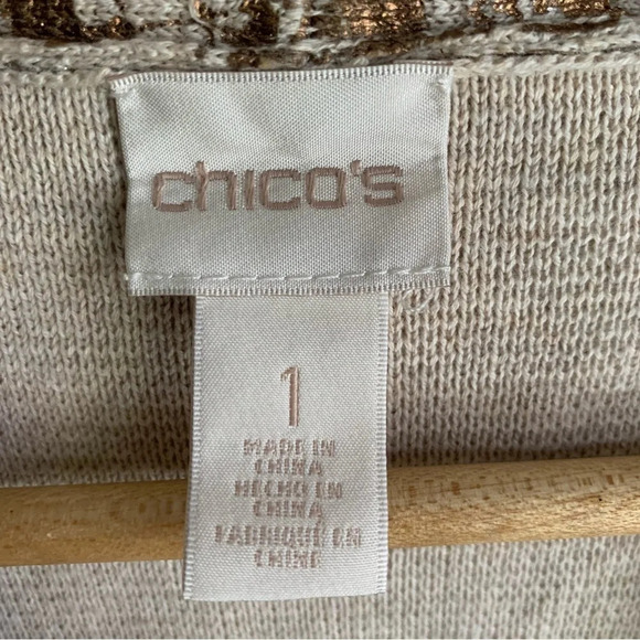 Chico’s Scroll-Lace Cardigan Jacket Cream Gold Sz 1 Medium - Picture 6 of 8